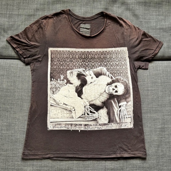 Allsaints Spitalfields T-Shirt XL Black “Death of Romance” Skull Laurie Lipton - Picture 4 of 8